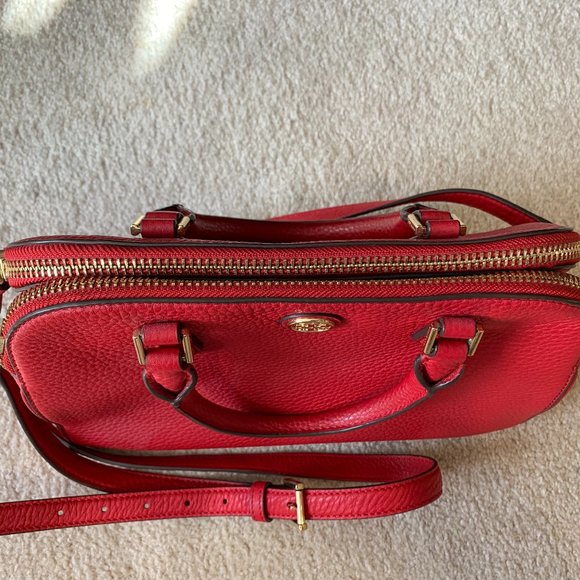 AuthenticTory Burch Robinson Small Red (Kir Royal) Pebbled Leather Satchel - EUC - Picture 3 of 8